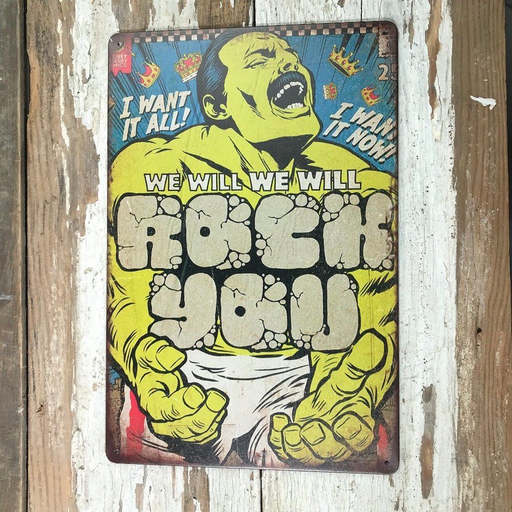 QUEEN We Will ROCK YOU Vintage Retro Tin Metal Sign